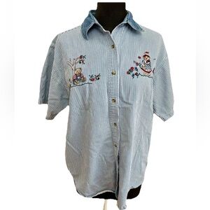 Bobbie Brooks seersucker denim collar casual ladies medium GrannyCore embeoidery